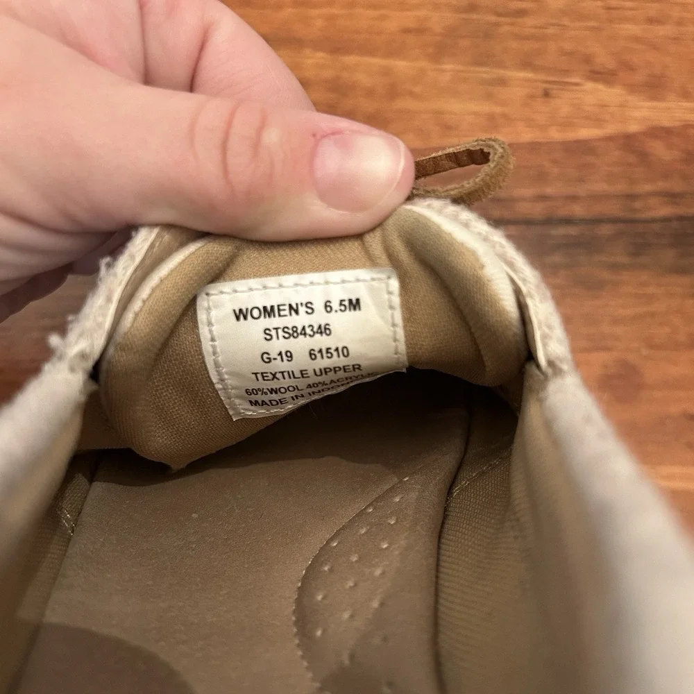 Sperry Womens 6.5 Boat Shoe Tan/Beige Leather Wool‎ Acrylic Deck